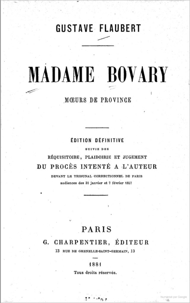 UneAutreVoix-Realité-Littéraire-Madame-Bovary - Une Autre Voix La page de garde du livre Madame Bovary par Flaubert