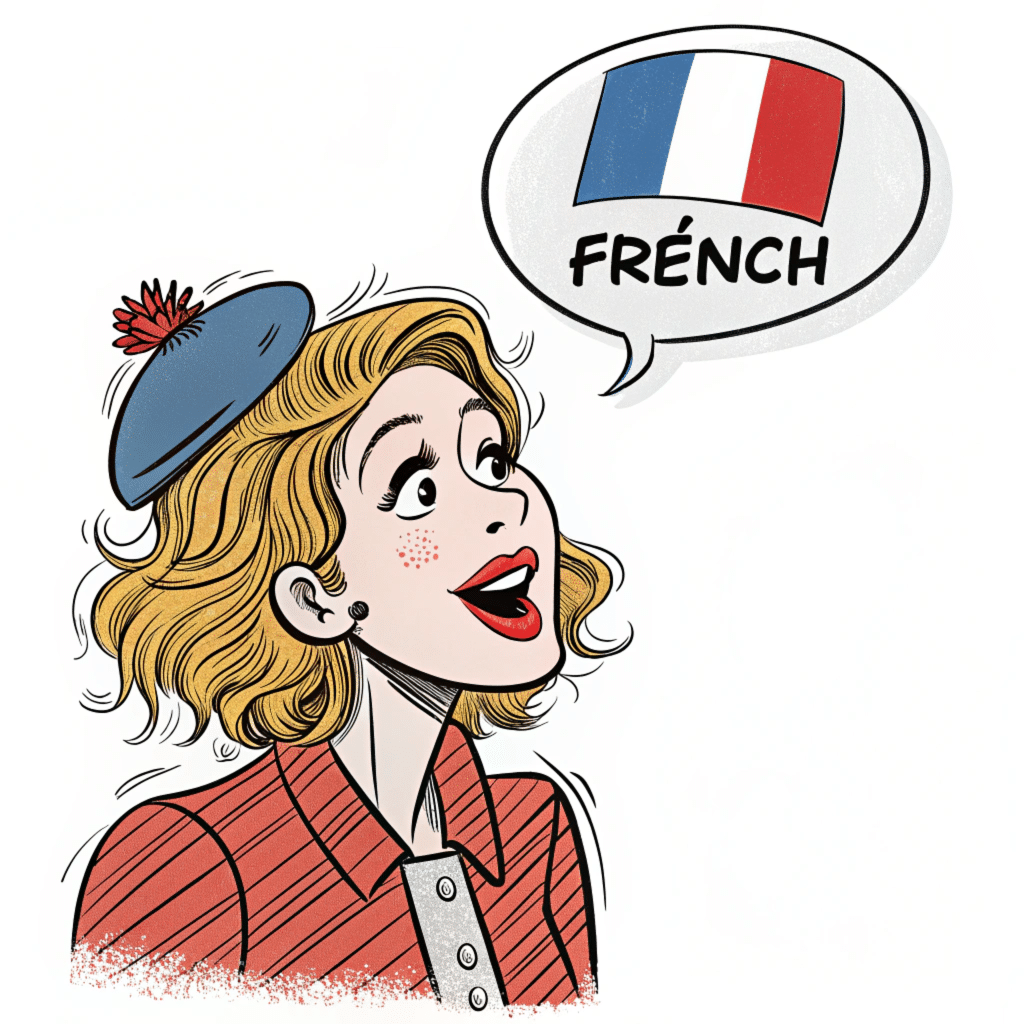 Une caricature d'une femme qui parle français