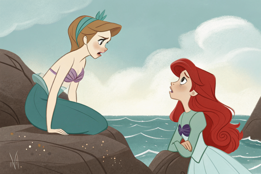 UAV-LaPetiteSirene-General - Une Autre Voix Ariel du livre d'Andersen regarde Ariel de Disney